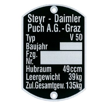 Typenschild V50 (MS Baby)