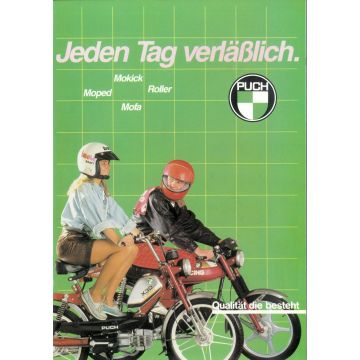 Prospekt Puch Modelle 1987 " Jeden Tag verläßlich"
Puch Maxi N Mofa, Speichenräder, 1-Gang Automatik
Puch Maxi N DGR Mofa, Druckgußräder, 1-Gang Automatik
Puch Maxi S Mofa, Druckgußädern und Hinterradfederung, 1-Gang Automatik
Puch Maxi S2 Mofa, Druck