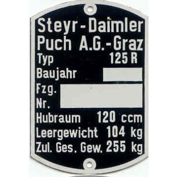 Typenschild PUCH 125 R