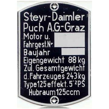 Typenschild Puch 125, 125T
