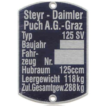 Typenschild 125 SV