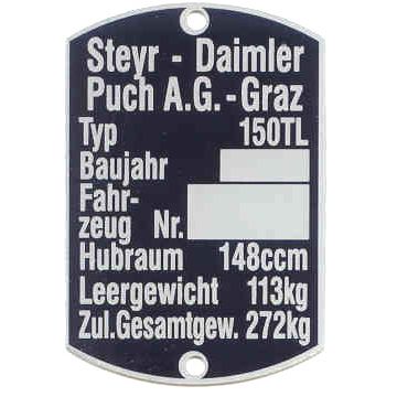 Typenschild PUCH 150 TL