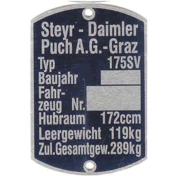 Typenschild 175 SV