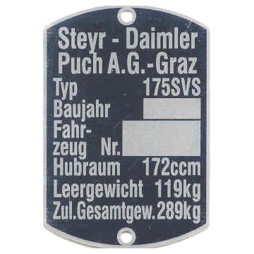 Typenschild PUCH 175 SVS