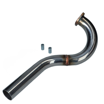 Auspuffkrümmer; BAD ASS; 32 mm; Chrom; Flammenrohr; Puch; E50; Z50; X30 Sport; Mofa; Moped; Auspuffanlage; Rohr; Krümmer; Ersatzteil; Flammenrohr-Krümmer; Stahl; verchromt; Abgasführung; Befestigung; Stehbolzen; Muttern; Auspuff-Montage; Tuning; Wartung;