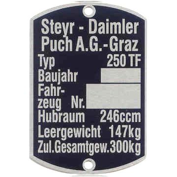 Typenschild PUCH 250 TF