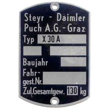 Typenschild Puch X30-A