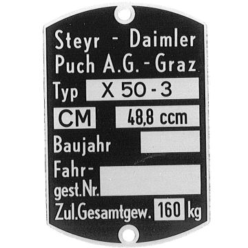Typenschild Puch X50-3