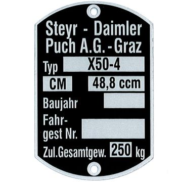 Typenschild Puch X50-4