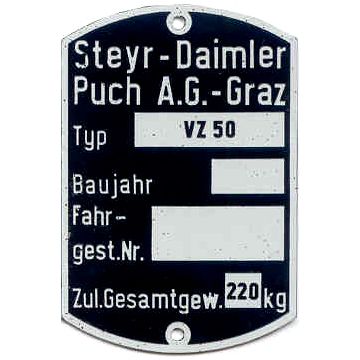 Typenschild PUCH VZ 50