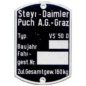 Typenschild PUCH VS 50 D