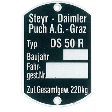 Typenschild PUCH DS 50R