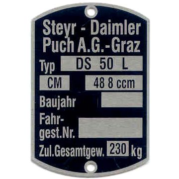Typenschild PUCH DS 50-L