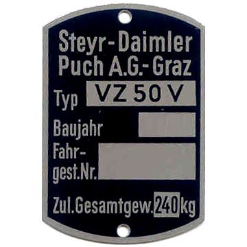 Typenschild PUCH VZ 50-V