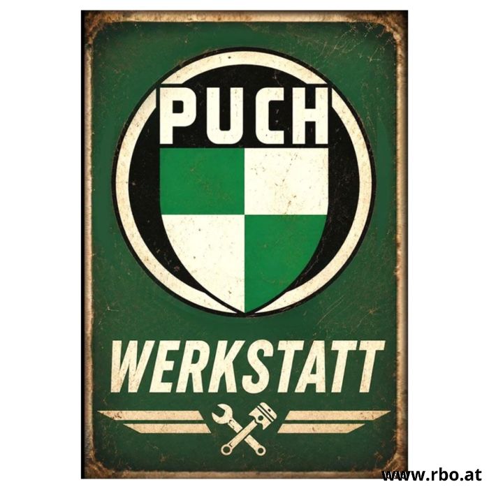 Puch; Werkstatt; Kühlschrankmagnet; Magnet; Kühlschrank; Vollmagnet; Johann; Museum; Retro; Vintage; Nostalgie; Dekoration; Geschenk; Geschenkidee; Sammlerstück; Souvenir; Motorrad; Moped; Oldtimer; Österreich Deco50.at