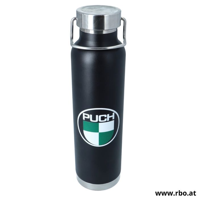 Puch; Thermoflasche; Cuppar; kupferisoliert; Logo; Edelstahl; Vakuumtechnologie; Kupferisolierung; Thermosflasche; Tragedeckel; Moped; Motorrad; Touren; Workshop; Veranstaltungen; UV; LED; Druckverfahren; Langlebigkeit; kratzfester; Materialqualität; Fans