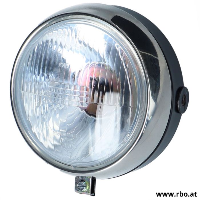 Scheinwerfer Monza, MVX,  Deutschland
ohne Standlicht
- Original Wachter (NIOX) Scheinwerfer komplett
- Ø 120mm Lichtaustritt 
- Deutschland Ausführung mit Dauerabblendlicht (ohne Standlicht)
- Scheinwerfertopf
- Scheinwerfereinsatz
- Lampenfassung